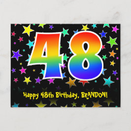 48. Geburtstag: Fun Stars Muster, Regenbogen 48, N Postkarte