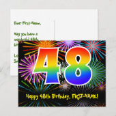 48. Geburtstag – Lustiges Feuerwerk Muster + Regen Postkarte (Vorne/Hinten)