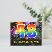 48. Geburtstag – Lustiges Feuerwerk Muster + Regen Postkarte (Stehend Vorderseite)