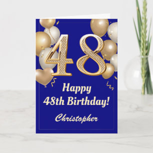 48. Geburtstag Navy Blue und Gold Balloons Confett Karte