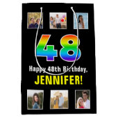 48. Geburtstag: Regenbogen "48", benutzerdefiniert Mittlere Geschenktüte (Vorderseite)