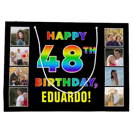 48. Geburtstag: Regenbogentext, benutzerdefinierte Große Geschenktüte (Rückseite)