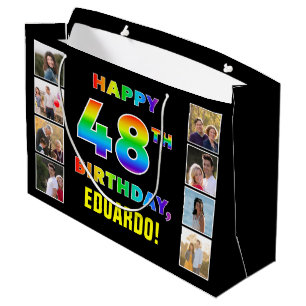 48. Geburtstag: Regenbogentext, benutzerdefinierte Große Geschenktüte