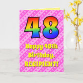 48. Geburtstag: Rosa Streifen & Herz, Regenbogen # Karte (Gelbe Blume)