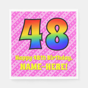 48. Geburtstag: Rosa Streifen und Herz, Regenbogen Serviette