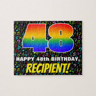 48. Geburtstag — Spaß, bunte Musiksymbole & "48" Puzzle