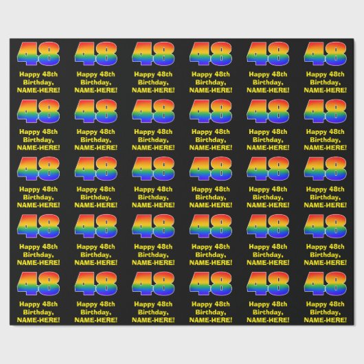 48. Geburtstag: Spaß, farbenfroher Regenbogen Insp Geschenkpapier (Saum)