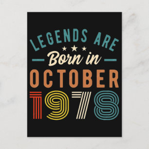 48. Geburtstags T-Shirt Legenden werden im Oktober Feiertagspostkarte