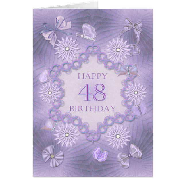 48. Geburtstagskarte mit Lavendel-Blume (Vorne)