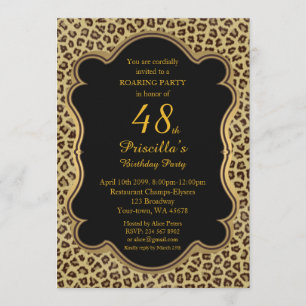 48. Geburtstagsparty 48., Cheetah, Black & Gold Einladung