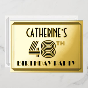48. Geburtstagsparty — Art Deco Stil "48" & Name Folieneinladung
