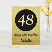 48. Happy Birthday Black and Gold Glitzer Card Karte (Gelbe Blume)