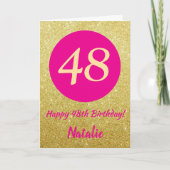 48. Happy Birthday Hot Pink und Gold Glitzer Karte (Vorderseite)