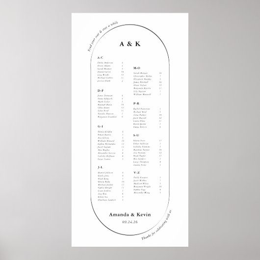 48" Moderne Oval Seating Chart Poster (Vorne)