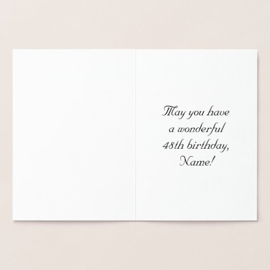 48th Birthday: Elegant, Ornate Script; Custom Name Folienkarte (Innenseite)