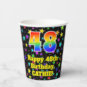 48th Birthday: Fun Stars Pattern and Rainbow 48 Pappbecher (Vorderseite)