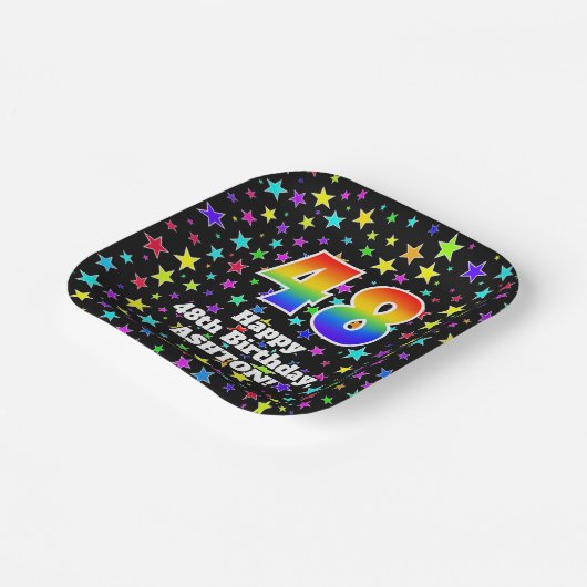 48th Birthday: Fun Stars Pattern and Rainbow 48 Pappteller (Gewinkelt)