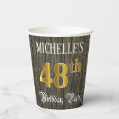 48th Birthday Party — Faux Gold & Faux Wood Looks Pappbecher (Rückseite)