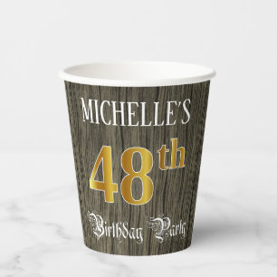 48th Birthday Party — Faux Gold & Faux Wood Looks Pappbecher