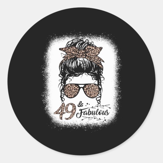 49 Fabulous Messy Bun Leopard 49th Runder Aufkleber (Vorderseite)
