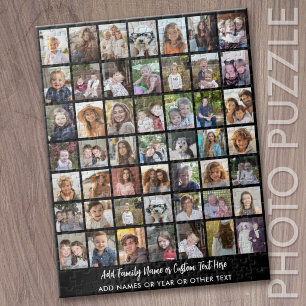 49-Foto-Collage-Raster mit Text - schwarz Puzzle