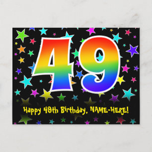 49. Geburtstag: Lustiges Sterne-Muster, Regenbogen Postkarte