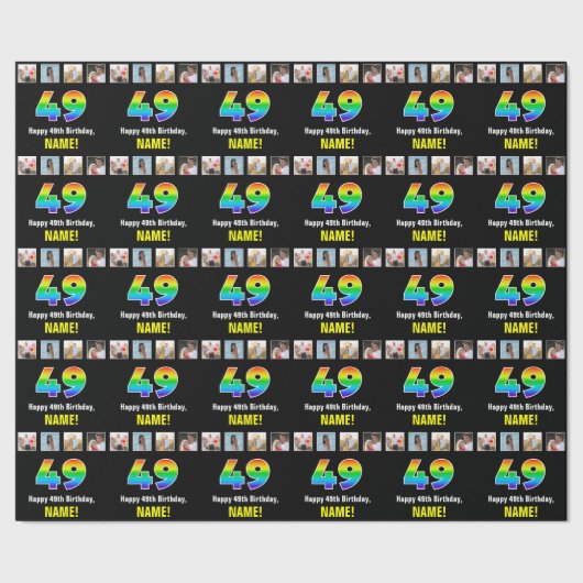 49. Geburtstag: Regenbogen "49"; kundenspezifische Geschenkpapier (Saum)