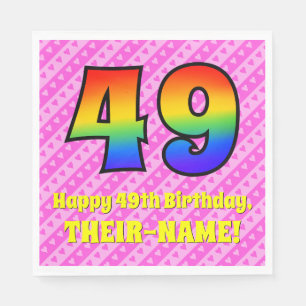 49. Geburtstag: Rosa Streifen & Herz, Regenbogen # Serviette