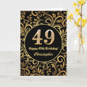 49. Geburtstag Schwarz-Gold-Blütenmuster Karte (Gelbe Blume)
