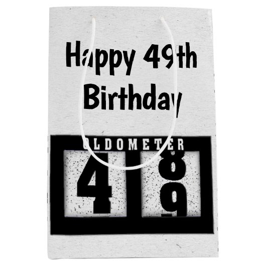 49. Geburtstag Schwarzes Odometer Mittlere Geschenktüte (Vorderseite)