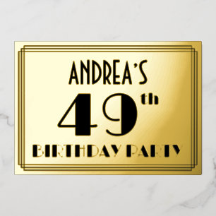 49. Geburtstagsfeier — Art Deco-Look „49“ + Name Folieneinladung