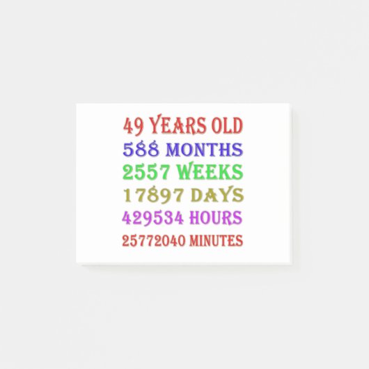 49. Geburtstagsfeiertage Post-it Klebezettel (Vorderseite)