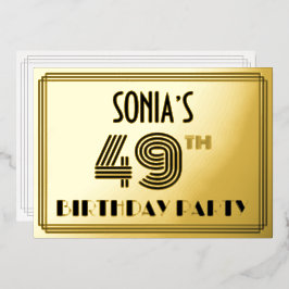49. Geburtstagsparty — Art Deco Stil "49" & Name Folieneinladung