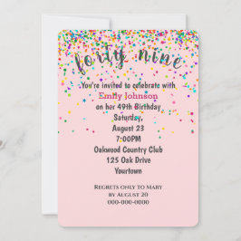 49. Geburtstagsparty Confetti auf Rosa Einladung