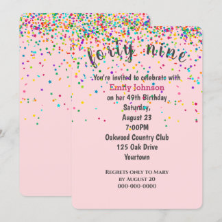 49. Geburtstagsparty Confetti auf Rosa Einladung