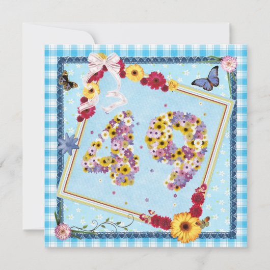 49. Geburtstagsparty Einladung Blume, Schmetterlin (Vorderseite)