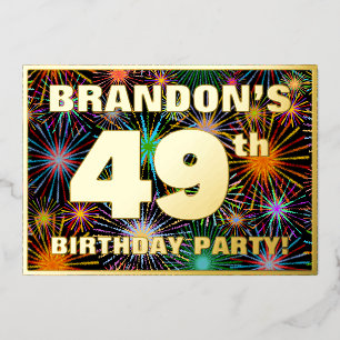 49. Geburtstagsparty — Spaß, farbenfrohe Feuerwerk Folieneinladung