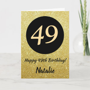 49. Happy Birthday Black and Gold Glitzer Card Karte