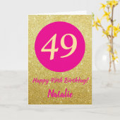 49. Happy Birthday Hot Pink und Gold Glitzer Karte (Gelbe Blume)