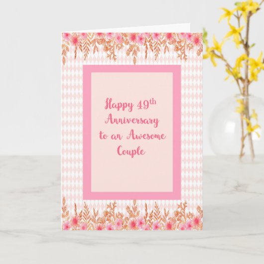 49. Jubiläumskarte in Rosa mit blühenden Grenzen Karte (Gelbe Blume)
