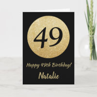49th Birthday Black and Gold Glitter Card