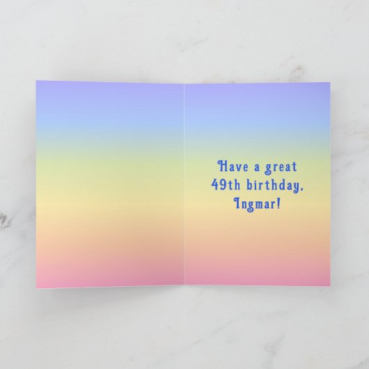 49th Birthday — Fun Cake & Candles, w/ Custom Name Karte (Innenseite)