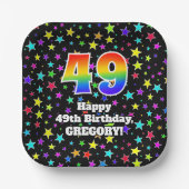 49th Birthday: Fun Stars Pattern and Rainbow “49” Pappteller (Vorderseite)