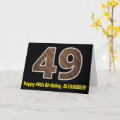 49th Birthday: Name + Faux Wood Grain Pattern "49" Karte (Gelbe Blume)