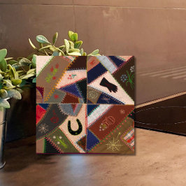 4,25" Lucky Horseshoe Vintages Patchwork Quilt Fliese