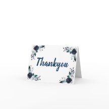 4,25" x 5,5" Navy Blue Bouquet BlankThankyou Cards