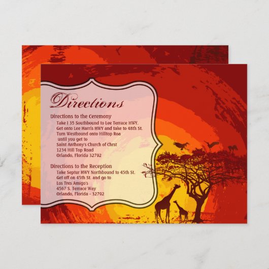 4.25x5.5 Direction Card African Safari Giraffe Sun Einladung (Vorne/Hinten)