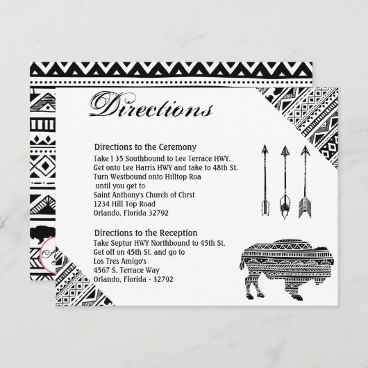 4.25x5.5 Direction Card Boho Buffalo Tribal Patter Einladung (Vorne/Hinten)
