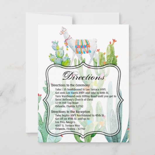 4.25x5.5 Direction Card Boho Llama Bohemisch Cacti Einladung (Vorderseite)