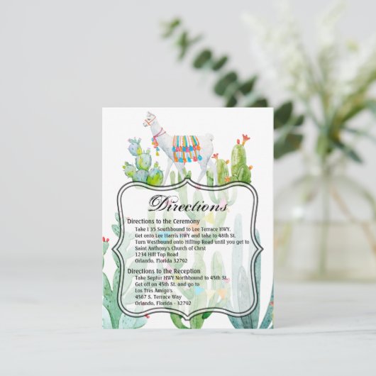 4.25x5.5 Direction Card Boho Llama Bohemisch Cacti Einladung (Stehend Vorderseite)